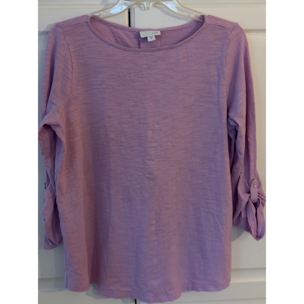 J. Jill Women Lavender Slub Cotton Button Back Roll Tab Sleeve Top Medium